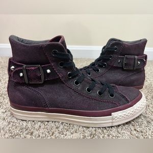 Converse Chuck Taylor Collar Strap Silver Studs Suede Hi Top Shoe Sz 7 Burgundy
